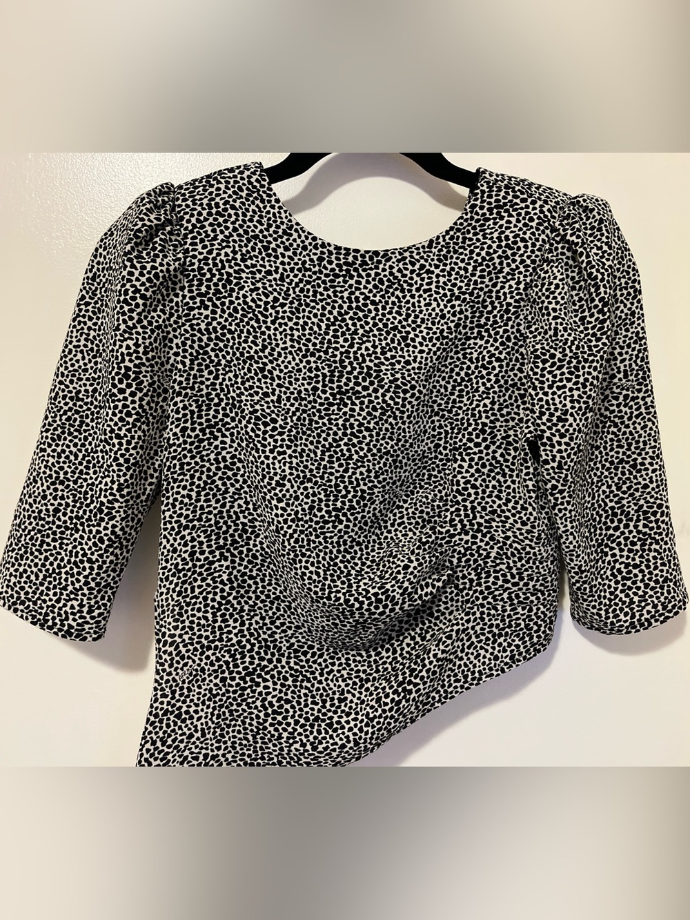 AFRM Black & White Dotted Puff-Sleeve Blouse with long waist tie